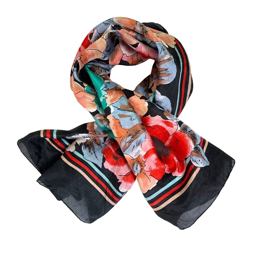 Womens Fashion Scarf Retro Chic Vibrant Red Blue Floral Classic Elegance 32x32